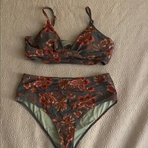 Cupshe Floral Bikini - Blue and Red